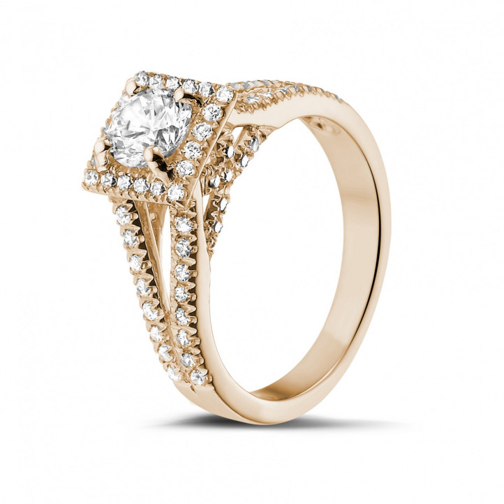0.70 quilates anillo de oro rojo de diamantes con diamantes en los lados