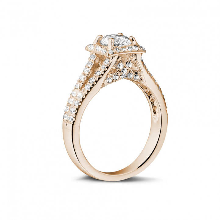 0.70 quilates anillo de oro rojo de diamantes con diamantes en los lados