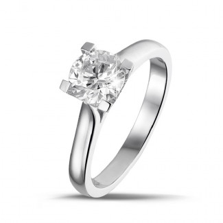 Anillo brillante - 1.00 quilates anillo solitario de oro blanco con diamante redondo de calidad excepcional (D-IF-EX-None fluorescencia-GIA certificado)