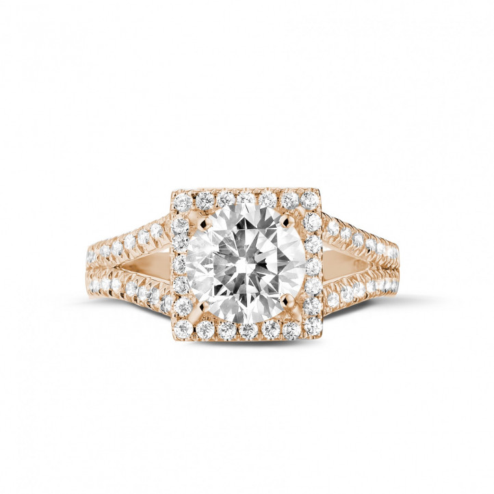 1.50 quilates anillo de oro rojo de diamantes con diamantes en los lados