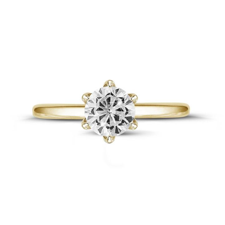 1.00 quilates anillo solitario en oro amarillo con diamante redondo
