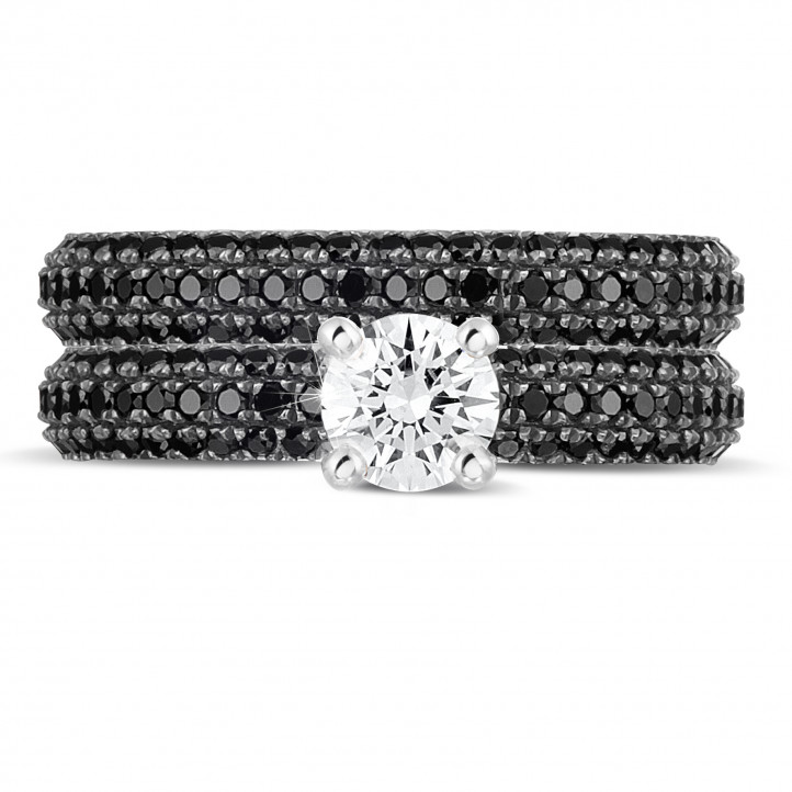 0.50 quilates anillo solitario (media banda) en oro blanco con diamantes negros