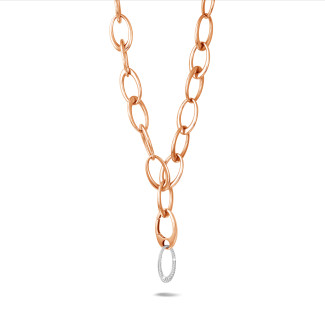 Gargantilla - Gargantilla de cadena clásica en oro rojo con colgante de diamantes de 1.70 quilates
