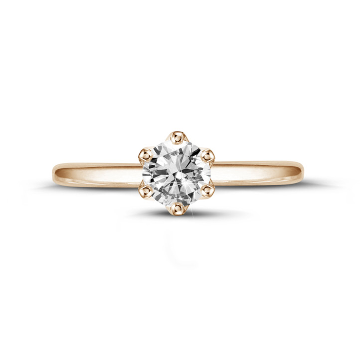 0.70 quilates anillo solitario en oro rojo con diamante redondo