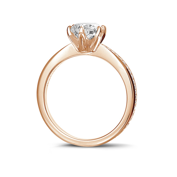 1.25 quilates anillo solitario en oro rojo con diamantes en los lados