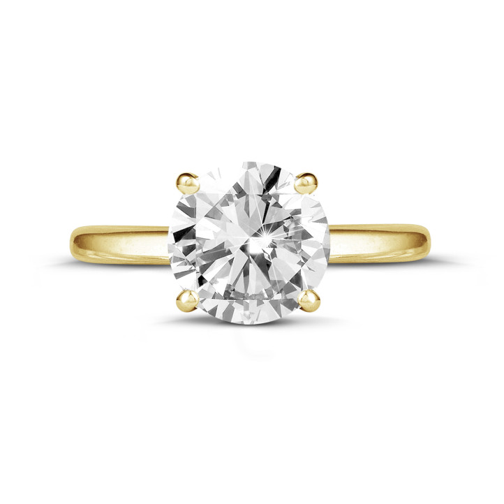 2.00 quilates anillo solitario en oro amarillo con un diamante redondo y 4 uñas