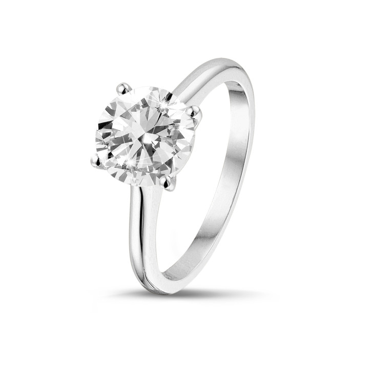 2.00 quilates anillo solitario en oro blanco con un diamante redondo y 4 uñas