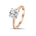 2.50 quilates anillo solitario en oro rojo con un diamante redondo y 4 uñas
