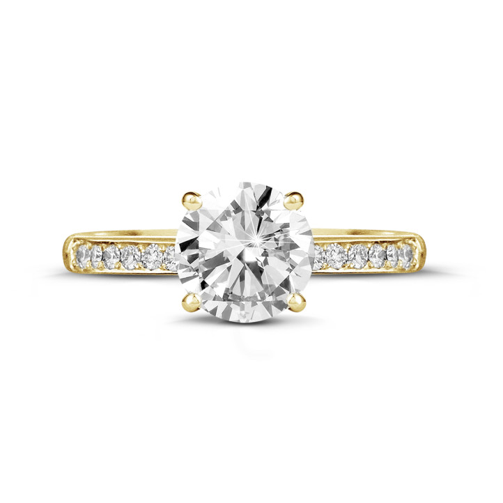 1.25 quilates anillo solitario en oro amarillo con 4 grapas y diamantes en los lados