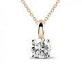 1.00 quilates colgante solitario en oro rojo con diamante redondo y 4 grapas
