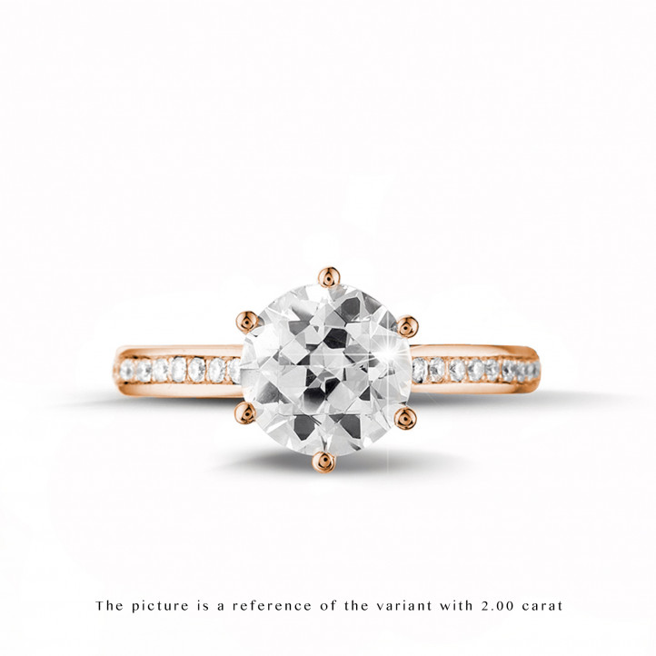 2.50 quilates anillo de oro rojo de diamantes con diamantes en los lados