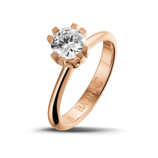 Jafo - 0.90 quilates anillo solitario diamante diseño en oro rojo con ocho garras