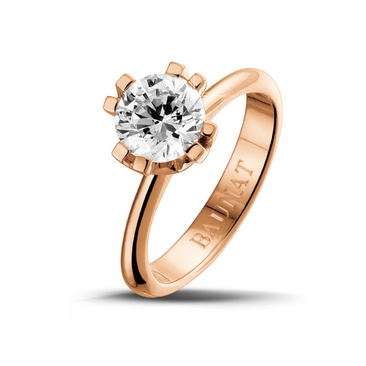 1.50 quilates anillo solitario diamante diseño en oro rojo con ocho garras