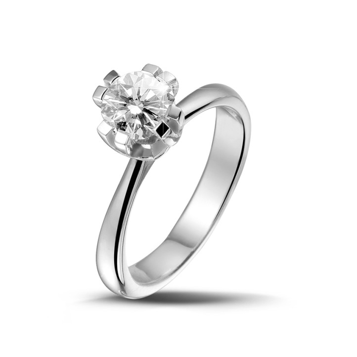 1.00 quilates anillo solitario diamante diseño en oro blanco con ocho garras
