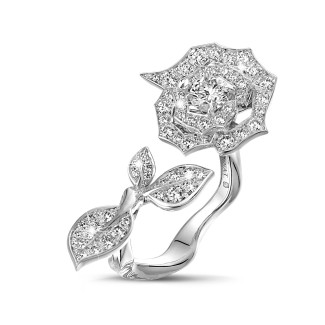 Anillo oro - 0.30 quilates anillo diamante flor diseño en oro blanco