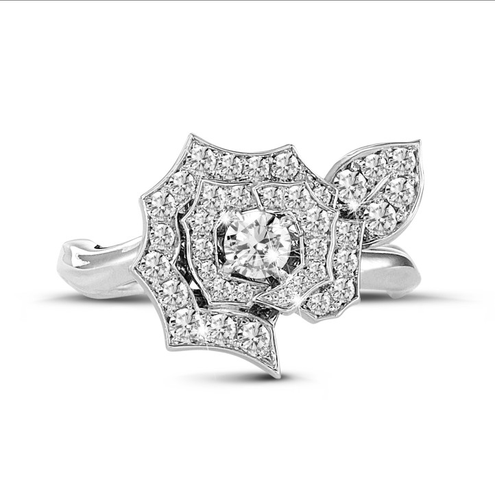 0.45 quilates anillo diamante flor diseño en oro blanco