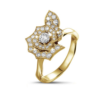 Anillo oro - 0.45 quilates anillo diamante flor diseño en oro amarillo