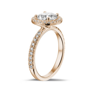 Compromiso - 2.00 quilates Halo anillo solitario en oro rojo con diamantes redondos