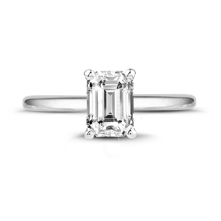 1.00 quilates anillo solitario con diamante talla esmeralda de oro blanco