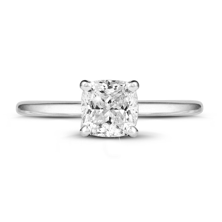 1.50 quilates anillo solitario con diamante cojín en oro blanco