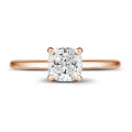 1.50 quilates anillo solitario con diamante cojín en oro rojo