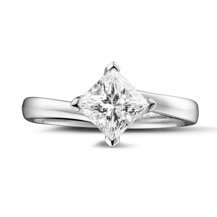 2.50 quilates anillo solitario en oro blanco con diamante talla princesa
