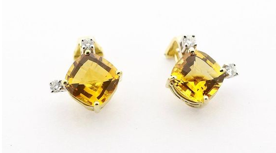 Pendientes de diamantes talla cojín con piedras preciosas