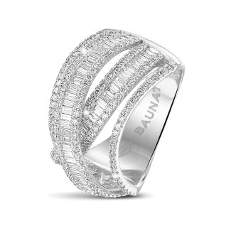 Anillo oro - 1.50 quilates anillo en oro blanco con diamantes redondos y de talla baguette