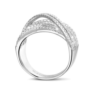 Anillo oro - 1.35 quilates anillo en oro blanco con diamantes redondos y de talla baguette (Disponible en talla 60)