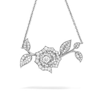 Gargantilla - 0.35 quilates colgante diamante diseño flor en oro blanco
