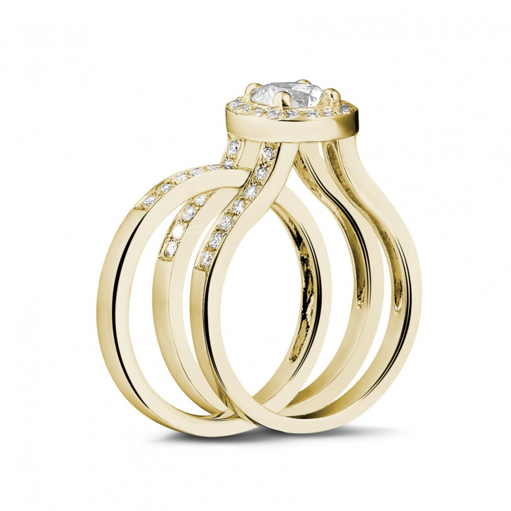 0.70 quilates anillo solitario diamante de oro amarillo con diamantes en los lados