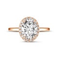 2.00 quilates anillo aureola en oro rojo con diamante ovalado