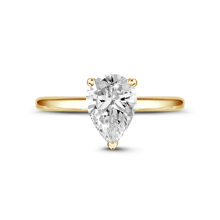 1.50 quilates anillo solitario en oro amarillo con diamante en forma de pera