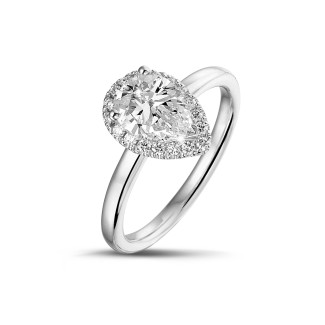 Novedades - 1.00 quilates anillo aureola en oro blanco con diamante en forma de pera