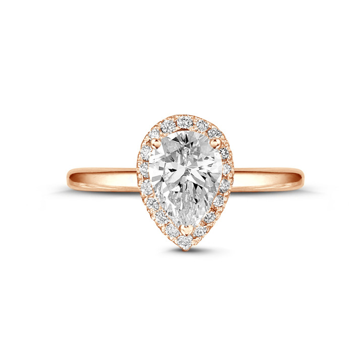1.20 quilates anillo aureola en oro rojo con diamante en forma de pera