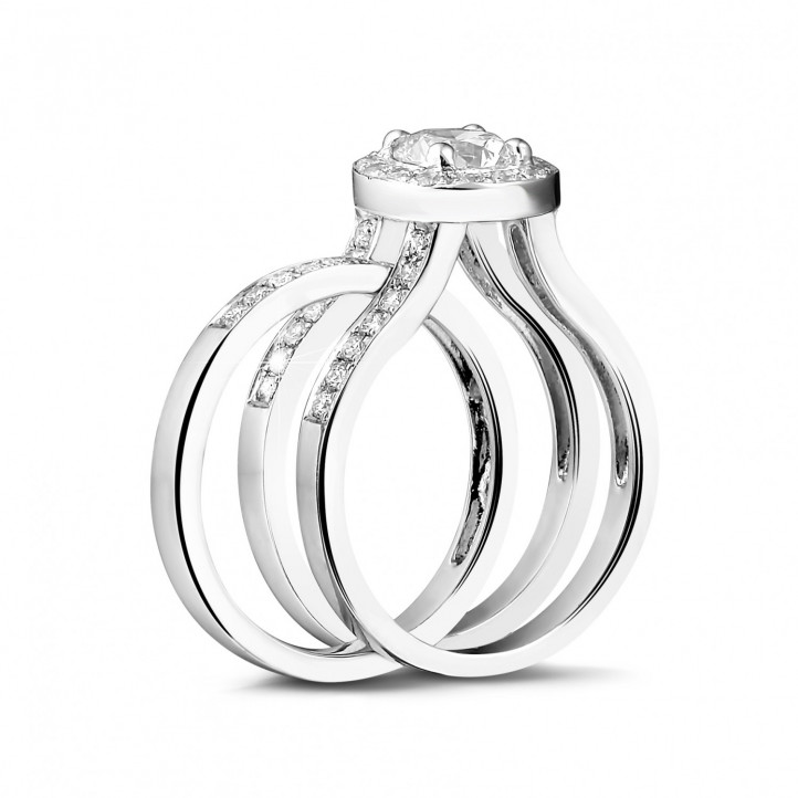 0.70 quilates anillo solitario diamante de platino con diamantes en los lados