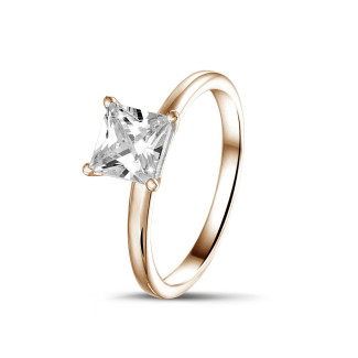 Compromiso - 1.00 quilates anillo solitario diamante princesa en oro rojo
