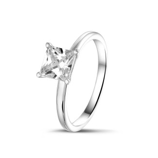 Anillo brillante - 1.00 quilates anillo solitario de diamante princesa en oro blanco