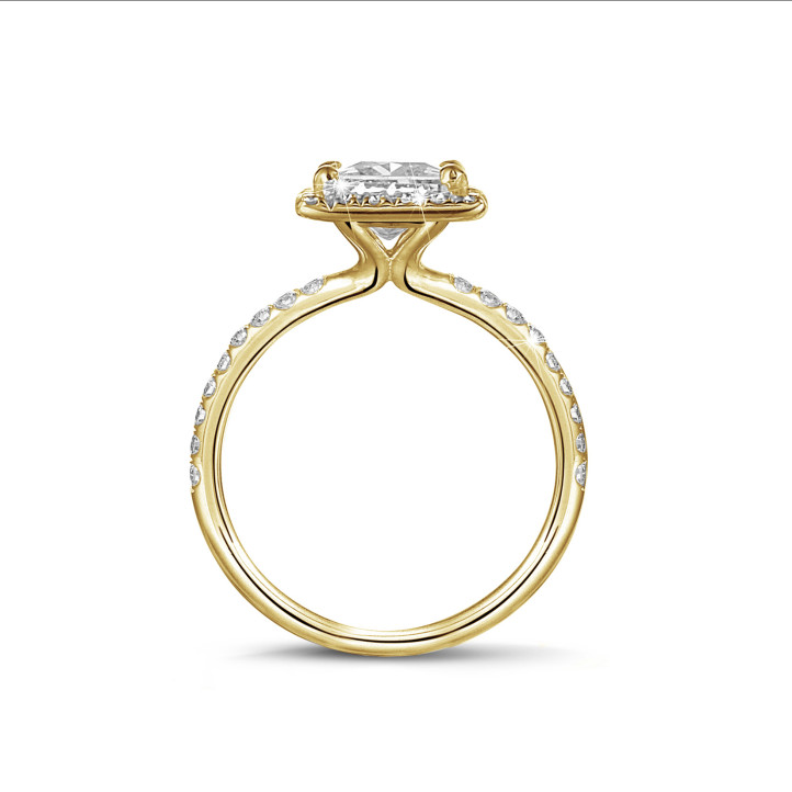 1.00 quilateshalo anillo solitario diamante princesa en oro amarillo con diamantes redondos