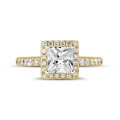 1.00 quilateshalo anillo solitario diamante princesa en oro amarillo con diamantes redondos