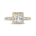 1.20 quilateshalo anillo solitario diamante princesa en oro amarillo con diamantes redondos