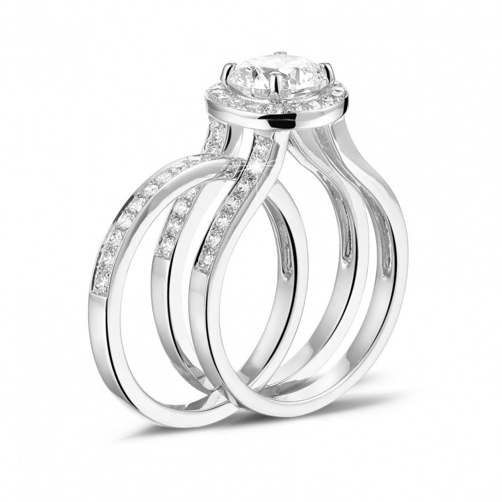 1.50 quilates anillo solitario diamante de platino con diamantes en los lados