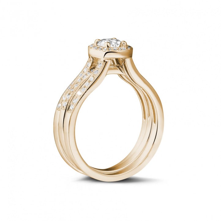 0.70 quilates anillo solitario diamante de oro rojo con diamantes en los lados