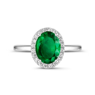 Compromiso - Halo anillo en oro blanco con esmeralda ovalada