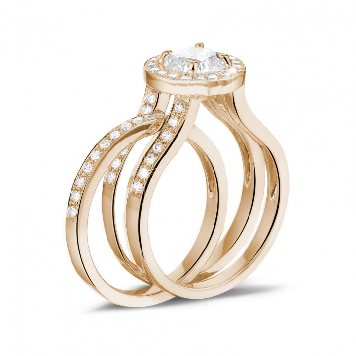 1.00 quilates anillo solitario diamante de oro rojo con diamantes en los lados