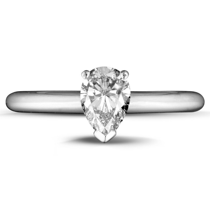 1.00 quilates anillo solitario en oro blanco con diamante en forma de pera de calidad excepcional (D-IF-EX-None fluorescencia-GIA certificado)