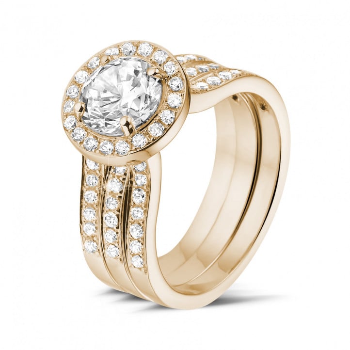 1.20 quilates anillo solitario diamante de oro rojo con diamantes en los lados