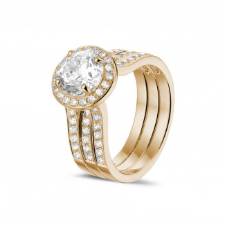 Compromiso - 1.50 quilates anillo solitario diamante de oro rojo con diamantes en los lados