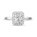 2.00 quilates halo anillo solitario con diamante de talla radiante en oro blanco con diamantes redondos