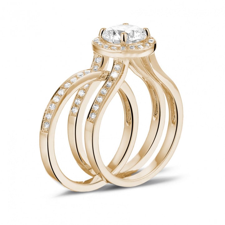 1.50 quilates anillo solitario diamante de oro rojo con diamantes en los lados